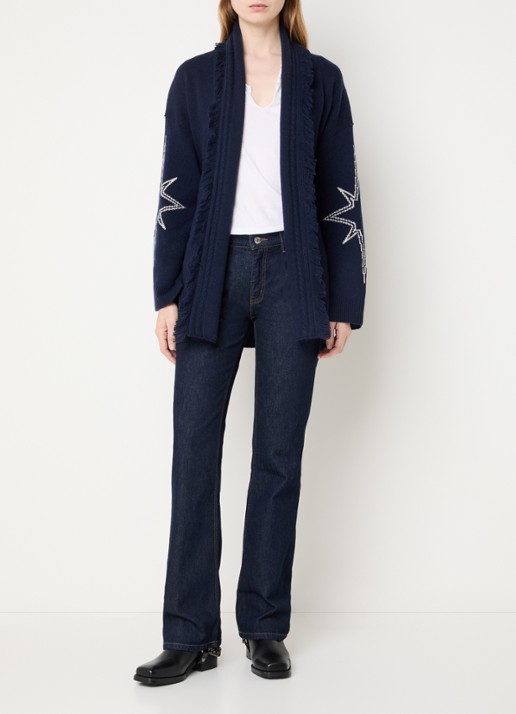 Zadig&Voltaire Alpa fijngebreid vest in kasjmierblend met strikceintuur - voorkant 4 donkerblauw