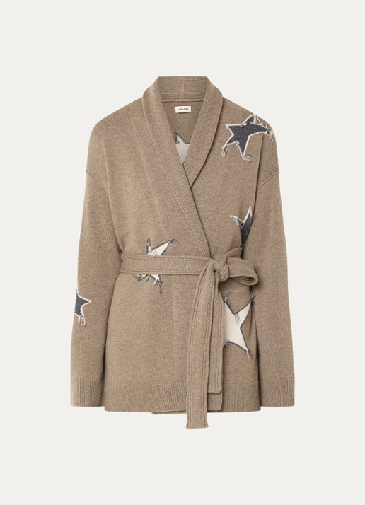Zadig&Voltaire Alpa fijngebreid vest in kasjmierblend met strikceintuur - voorkant 2 zand
