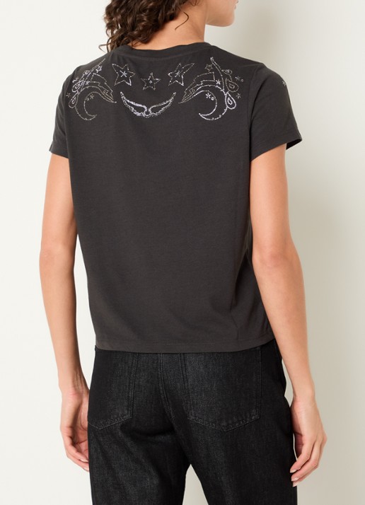 Zadig&Voltaire Alys T-shirt in linnenblend met strass - achterkant 3 antraciet