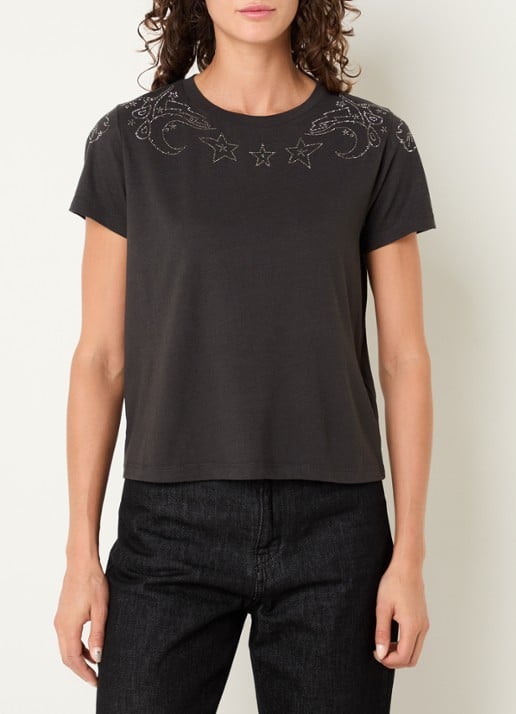 Zadig&Voltaire Alys T-shirt in linnenblend met strass - detail 4 antraciet
