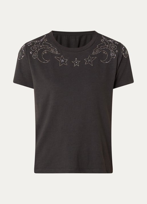 Zadig&Voltaire Alys T-shirt in linnenblend met strass - voorkant antraciet