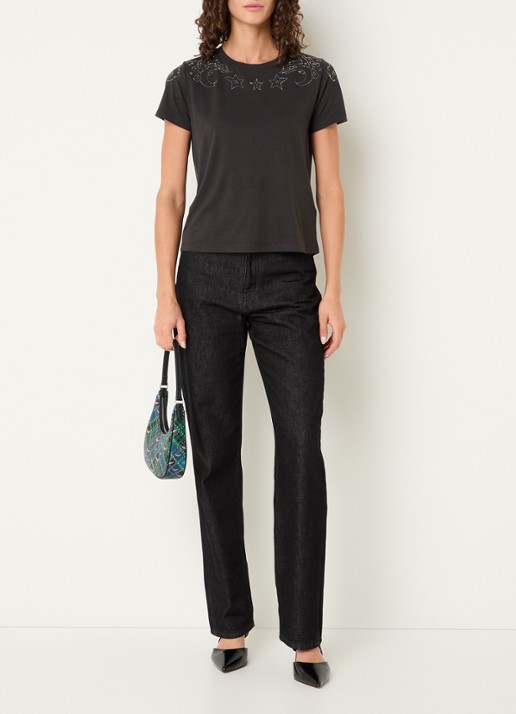 Zadig&Voltaire Alys T-shirt in linnenblend met strass - voorkant 2 antraciet