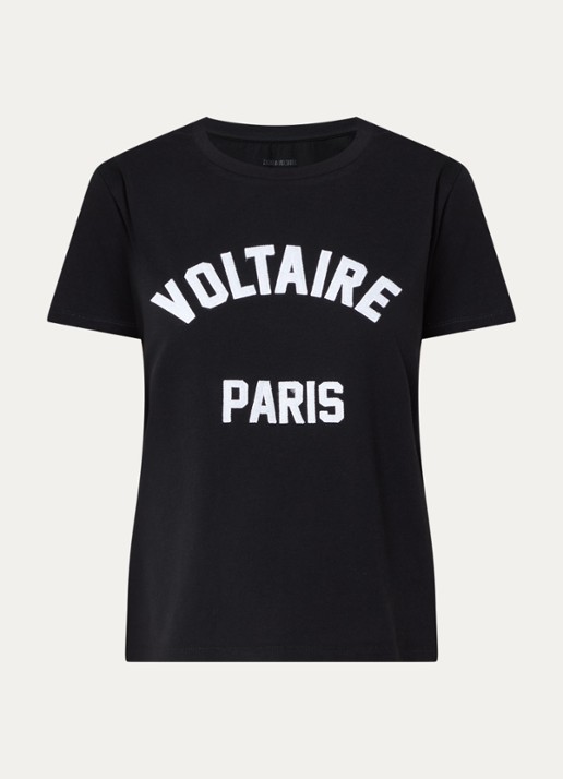 Zadig&Voltaire Alys T-shirt met logoborduring - voorkant zwart