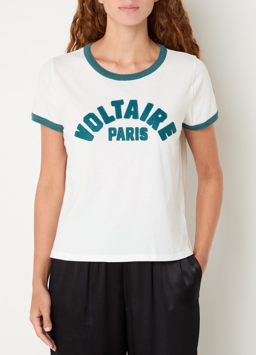 Zadig&Voltaire Alys T-shirt met logoborduring - detail gebroken wit