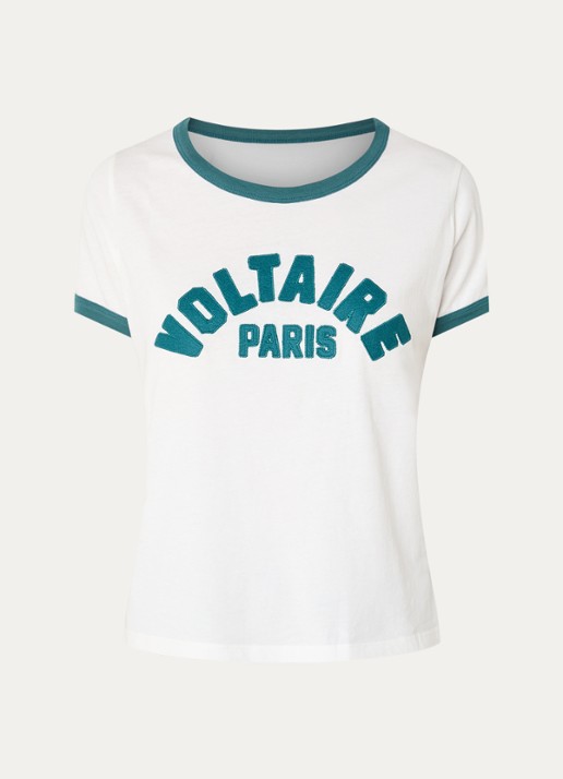 Zadig&Voltaire Alys T-shirt met logoborduring - voorkant 3 gebroken wit