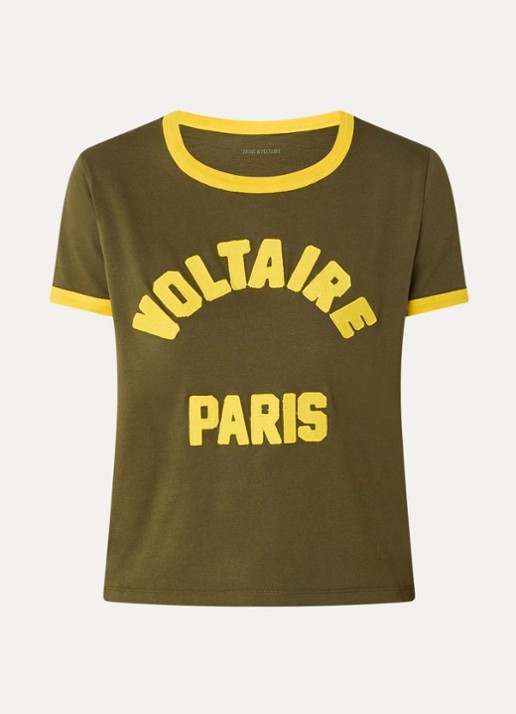 Zadig&Voltaire Alys T-shirt met logoborduring - voorkant 2 bronsgroen