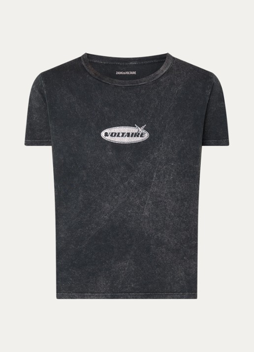Zadig&Voltaire Alys T-shirt met logoprint en strass - voorkant 3 antraciet