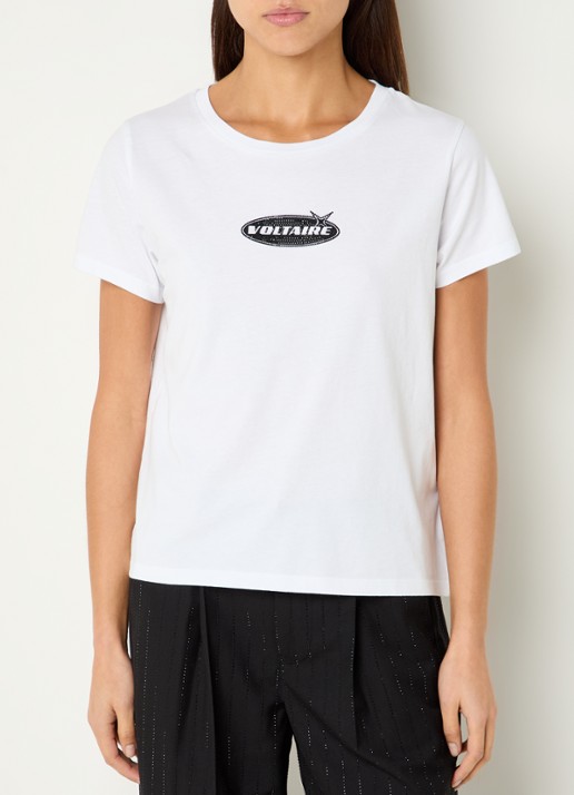 Zadig&Voltaire Alys T-shirt met logoprint en strass - detail wit