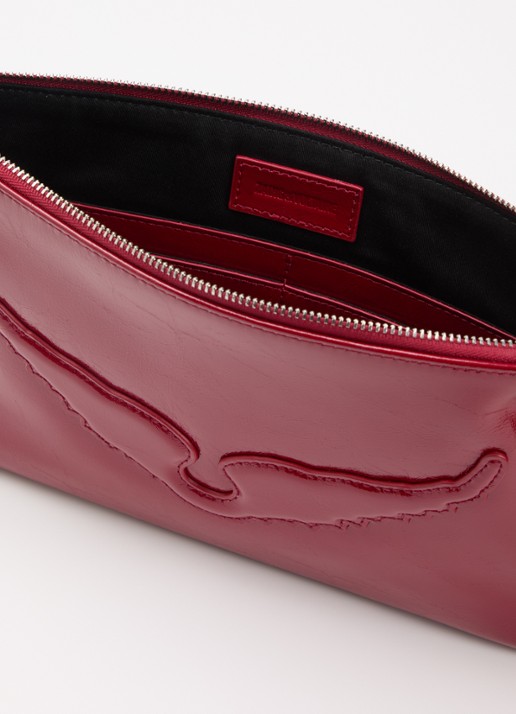 Zadig&Voltaire Angel clutch van leer met logo - detail 2 cranberryrood