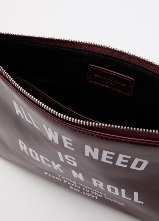 Zadig&Voltaire Angel clutch van leer met print - voorkant 2 aubergine