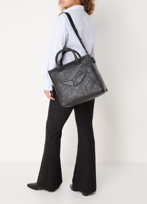 Zadig&Voltaire Angel handtas van leer met afneembare schouderriem - voorkant 3 zwart