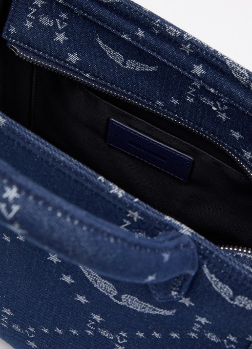 Zadig&Voltaire Angel Tote xs handtas van denim met afneembare schouderriem - detail donkerblauw