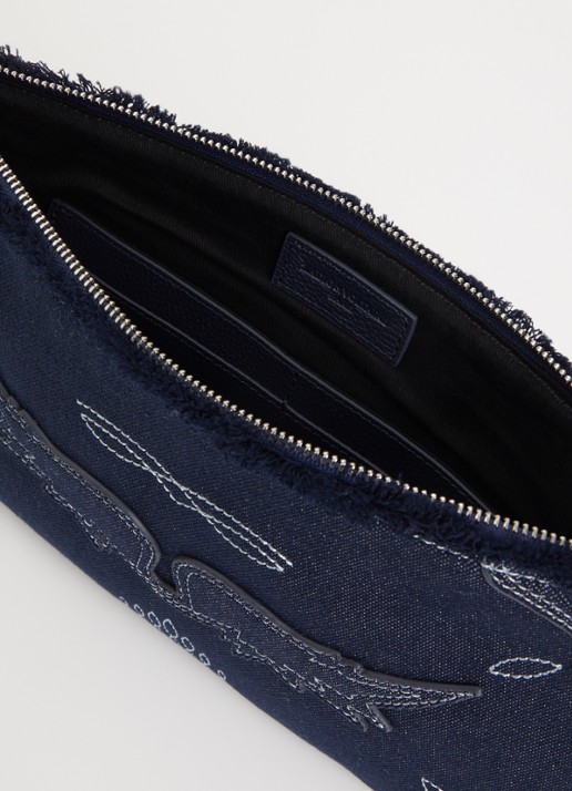 Zadig&Voltaire Angle clutch van denim met borduring - detail 2 indigo