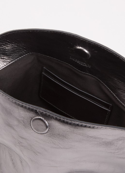 Zadig&Voltaire Baby Jane Vintage schoudertas van leer met metallic finish - detail 3 antraciet