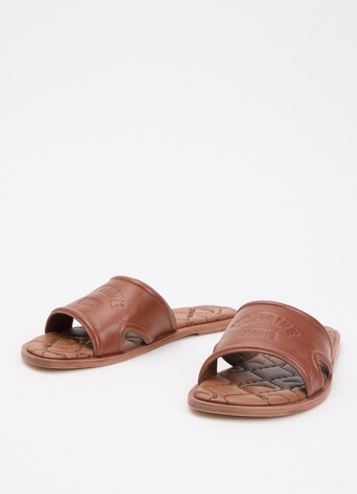 Zadig&Voltaire Beach slipper van leer met logo - detail 2 cognac