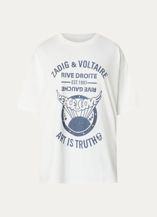 Zadig&Voltaire Berry T-shirt met strass - voorkant 3 wit
