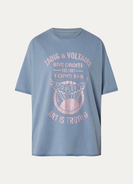 Zadig&Voltaire Berry T-shirt met strass - voorkant 3 staalblauw