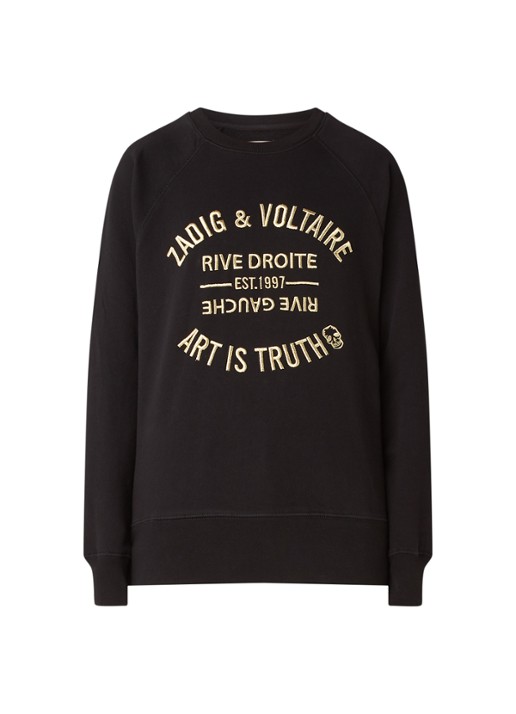 Zadig&Voltaire Blason sweater met metallic logoborduring - voorkant 2 zwart