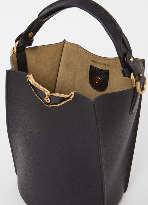 Zadig&Voltaire Borderline buckettas van leer met afneembare schouderriem  - detail zwart