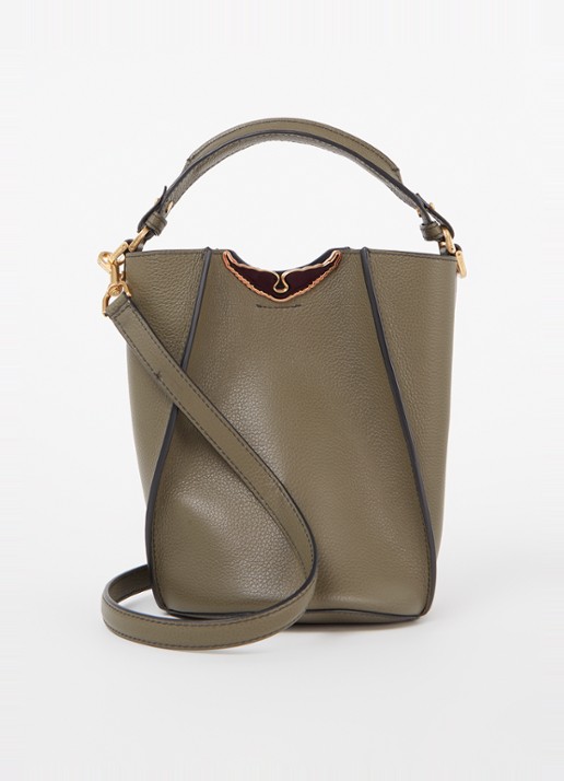 Zadig&Voltaire Borderline buckettas van leer met afneembare schouderriem  - voorkant 2 legergroen