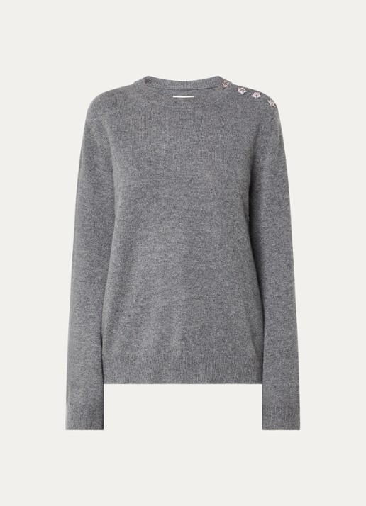 Zadig&Voltaire Cara fijngebreide trui van kasjmier met knoopdetail - voorkant 2 middengrijs