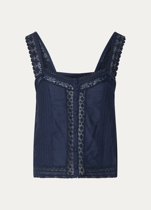 Zadig&Voltaire Celite crop top met details van kant - voorkant 2 donkerblauw