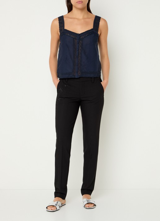Zadig&Voltaire Celite crop top met details van kant - voorkant 3 donkerblauw