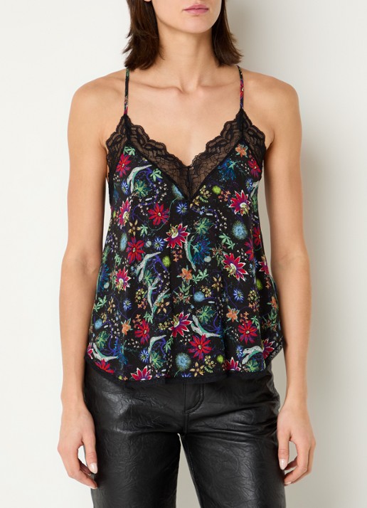 Zadig&Voltaire Christy top met bloemenprint en details van kant