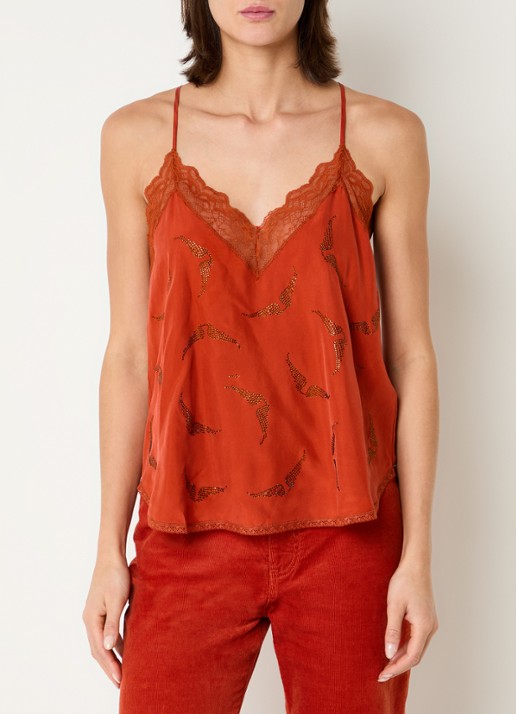 Zadig&Voltaire Christy top van satijn met strass en details van kant