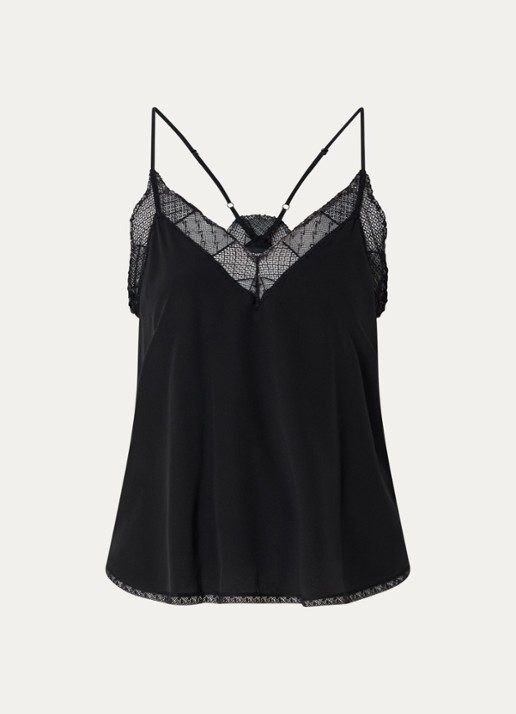 Zadig&Voltaire Christy top van zijde met details van kant - voorkant zwart