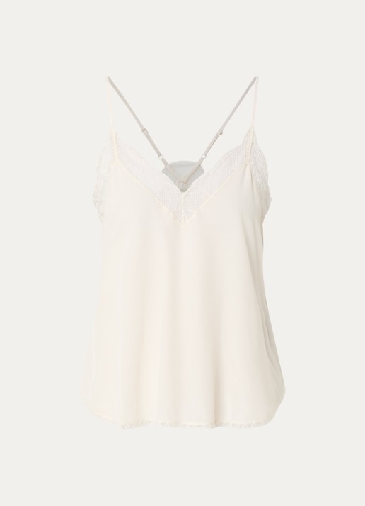 Zadig&Voltaire Christy top van zijde met details van kant - voorkant 2 gebroken wit