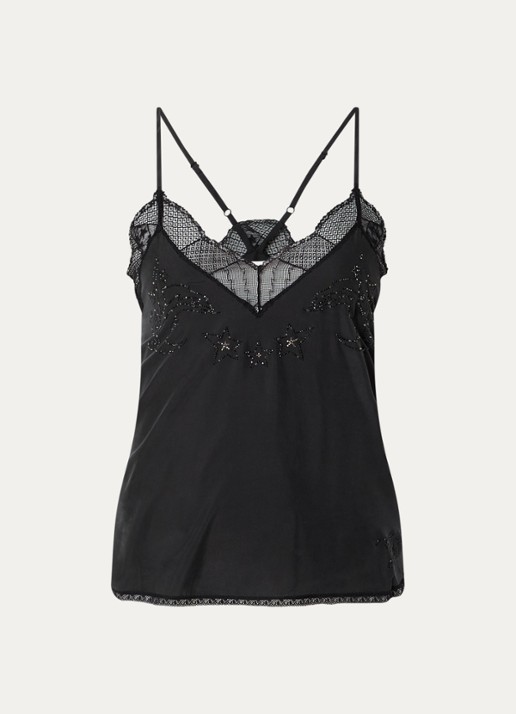Zadig&Voltaire Christy top van zijde met details van kant - voorkant 3 antraciet