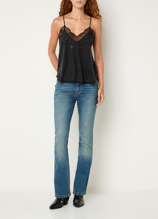 Zadig&Voltaire Christy top van zijde met details van kant - voorkant 4 antraciet