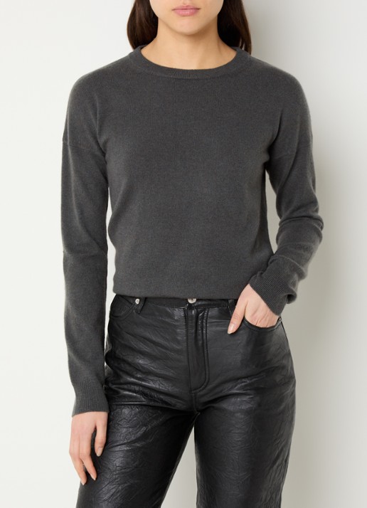 Zadig&Voltaire Cici fijngebreide trui van kasjmier met details van schapenleer - detail donkergrijs