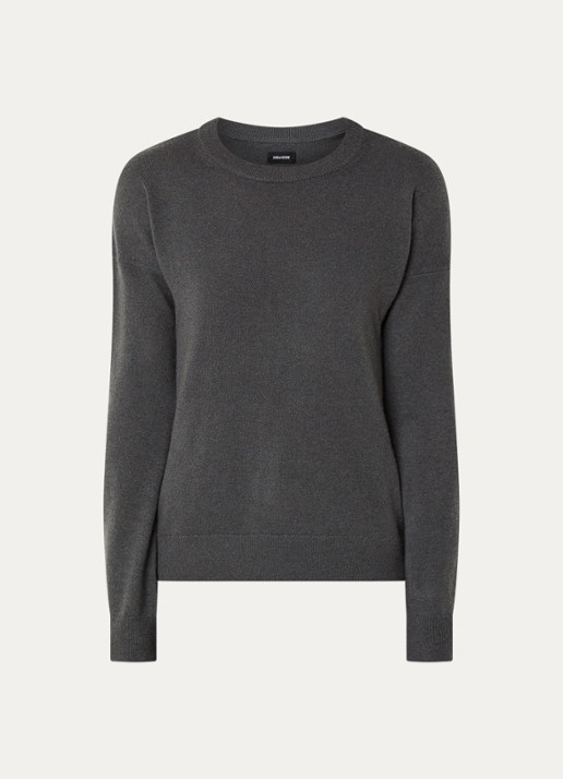 Zadig&Voltaire Cici fijngebreide trui van kasjmier met details van schapenleer - voorkant 2 donkergrijs