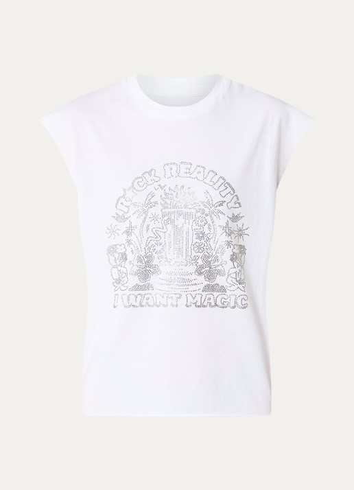 Zadig&Voltaire Cloe Cascade T-shirt met print en strass - voorkant 3 wit