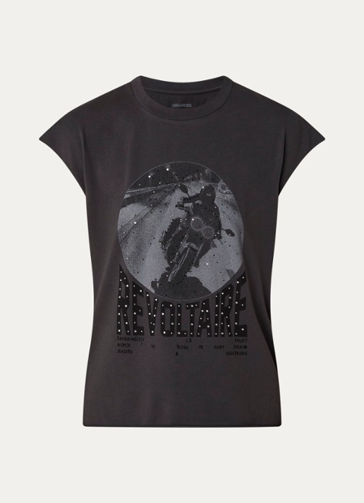 Zadig&Voltaire Cloe mouwloos T-shirt met print en strass - voorkant donkergrijs