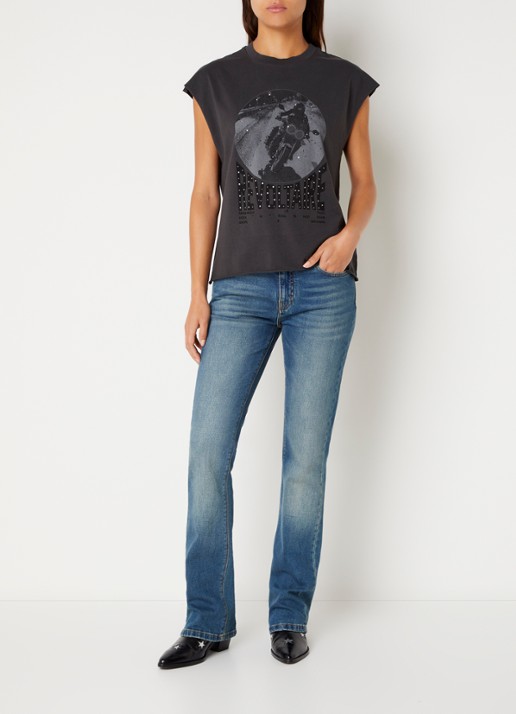 Zadig&Voltaire Cloe mouwloos T-shirt met print en strass - voorkant 2 donkergrijs