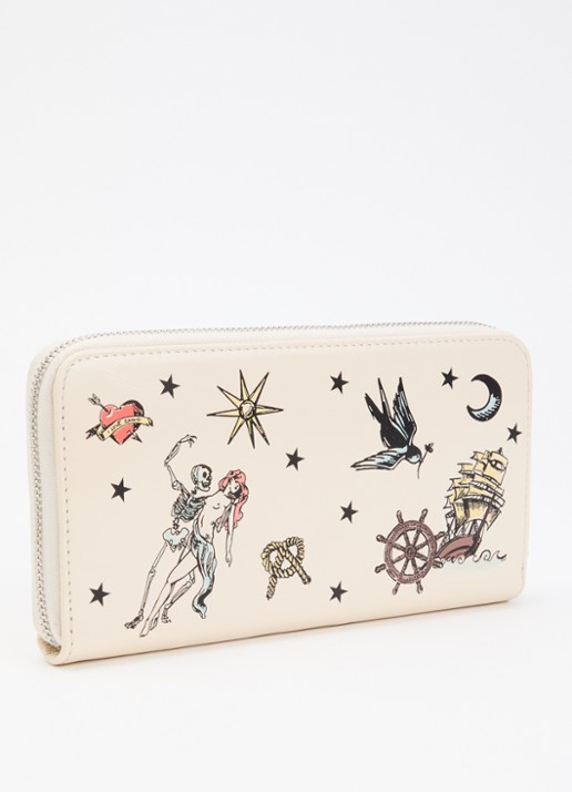 Zadig&Voltaire Compagnon Tattoo ritsportemonnee van lakleer met print - achterkant 3 ivoor