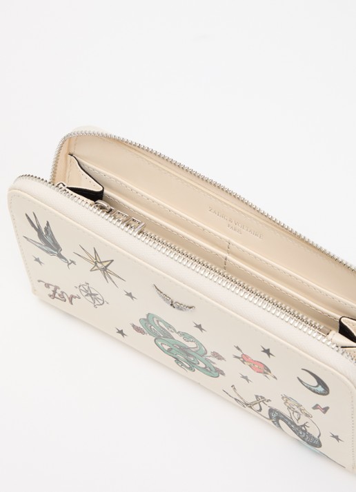 Zadig&Voltaire Compagnon Tattoo ritsportemonnee van lakleer met print - voorkant 2 ivoor