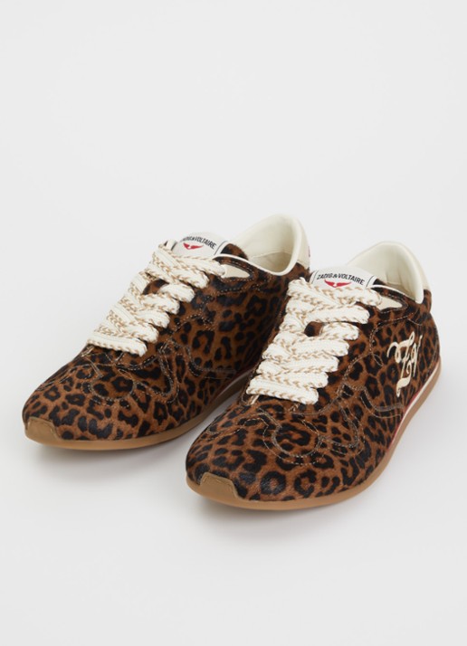 Zadig&Voltaire Dance Leo Pony sneaker van leer met panterprint - detail camel
