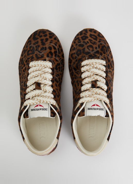 Zadig&Voltaire Dance Leo Pony sneaker van leer met panterprint - detail 2 camel