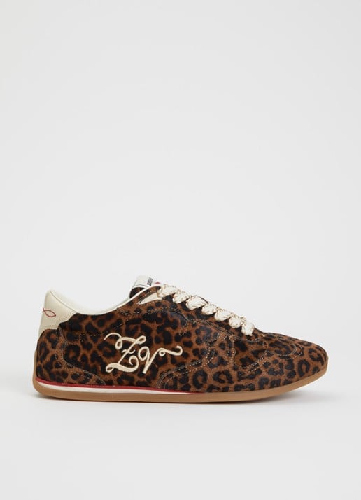 Zadig&Voltaire Dance Leo Pony sneaker van leer met panterprint - voorkant 5 camel