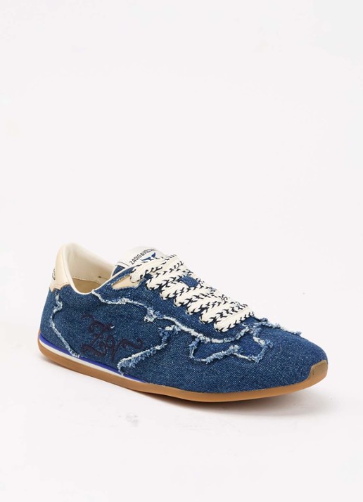 Zadig&Voltaire Dance sneaker van denim met details van leer - voorkant blauw