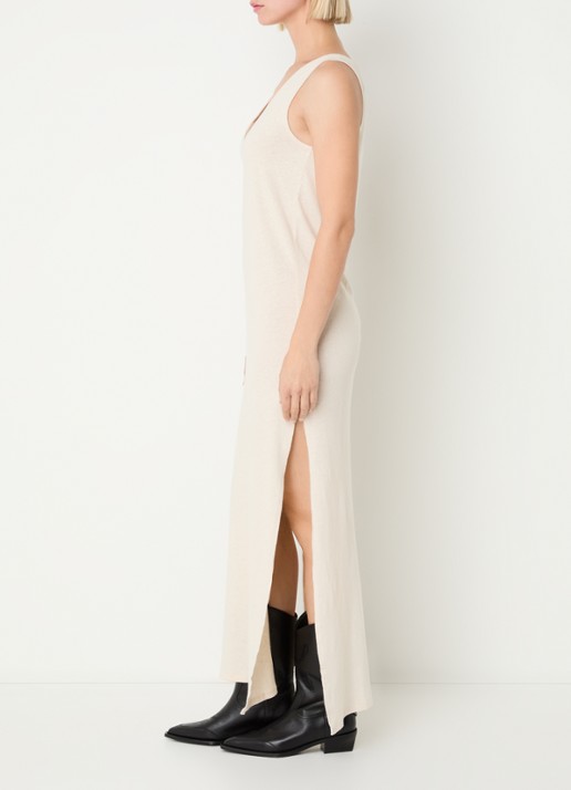 Zadig&Voltaire Deva maxi jurk  in linnenblend met zijsplitten - voorkant 3 beige