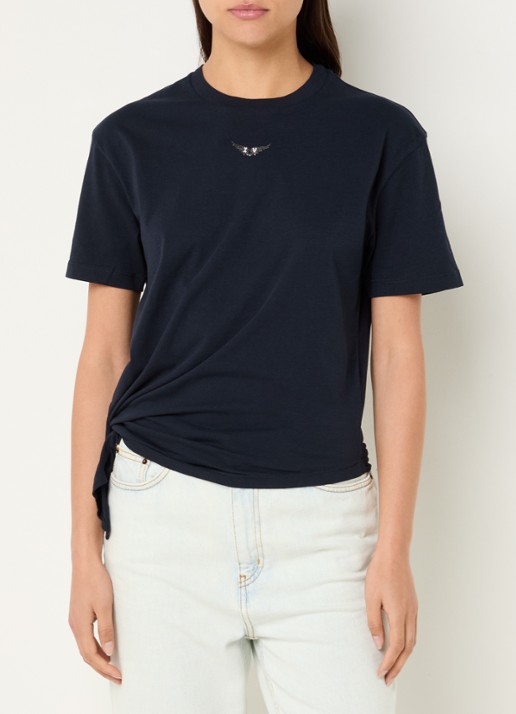 Zadig&Voltaire Edda T-shirt met logo en strass - detail donkerblauw