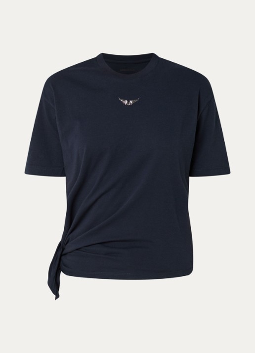 Zadig&Voltaire Edda T-shirt met logo en strass - voorkant 2 donkerblauw