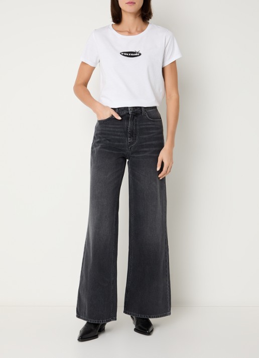 Zadig&Voltaire Eli high waist wide leg jeans met gekleurde wassing - voorkant 4 middengrijs