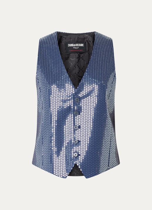 Zadig&Voltaire Emaux gilet met pailletten - voorkant 2 royalblauw