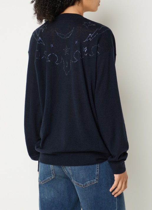 Zadig&Voltaire Fijngebreide pullover van kasjmier met strass - achterkant donkerblauw